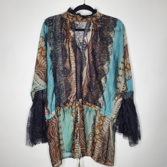 Vintage Flare Sleeve Sheer Lace Tunic Made in France Floral Fall Boho Top L/XL - Picture 2 of 15